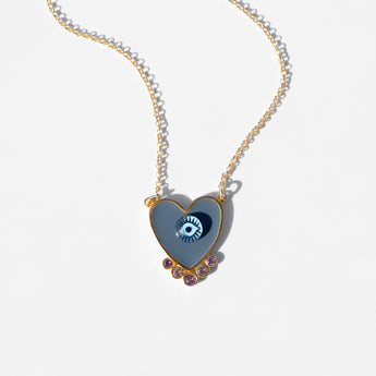 Katerina Psoma Evil eye Heart necklace grey