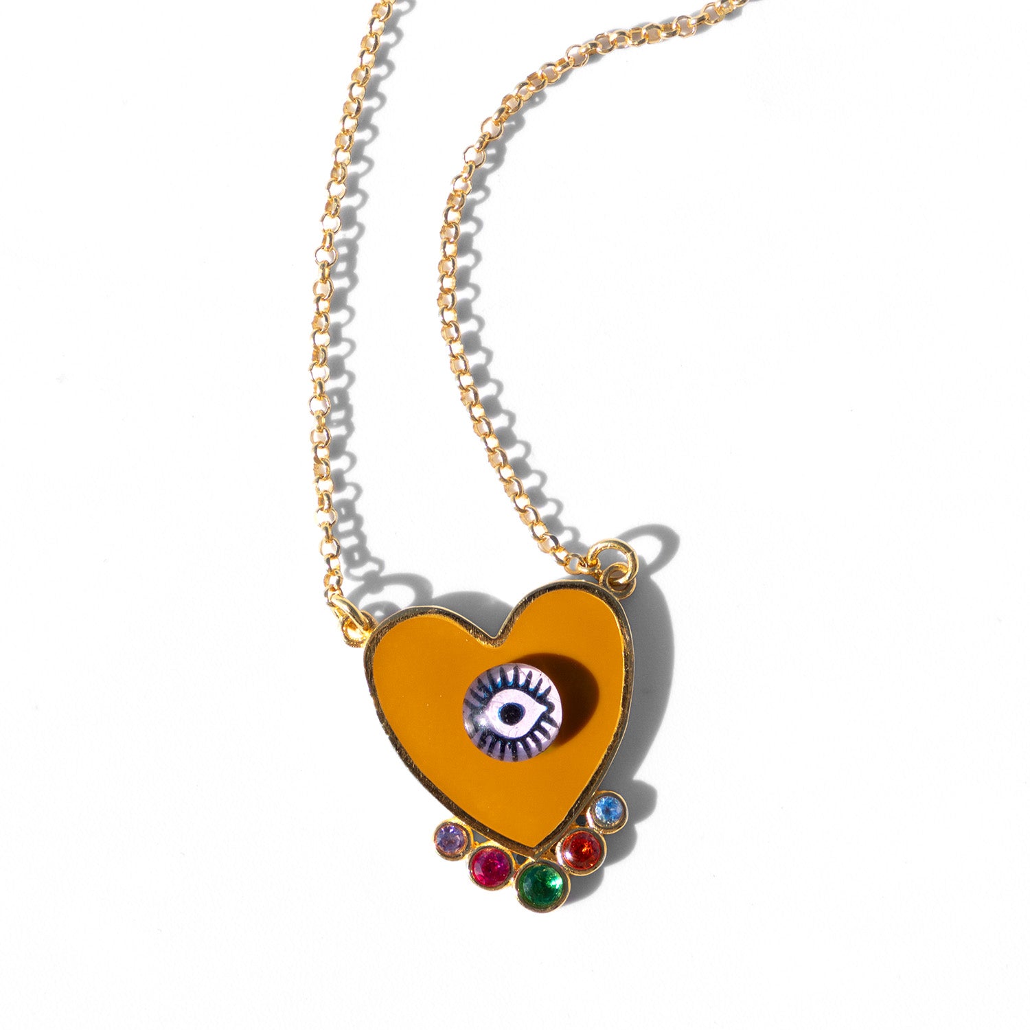 Katerina Psoma Evil eye Heart necklace mustard