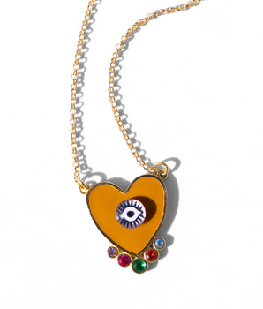 Katerina Psoma Evil eye Heart necklace mustard