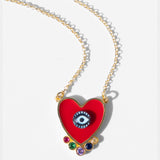 Katerina Psoma Red Evil Eye Heart Necklace gold plated 925 silver and brass with zirconia