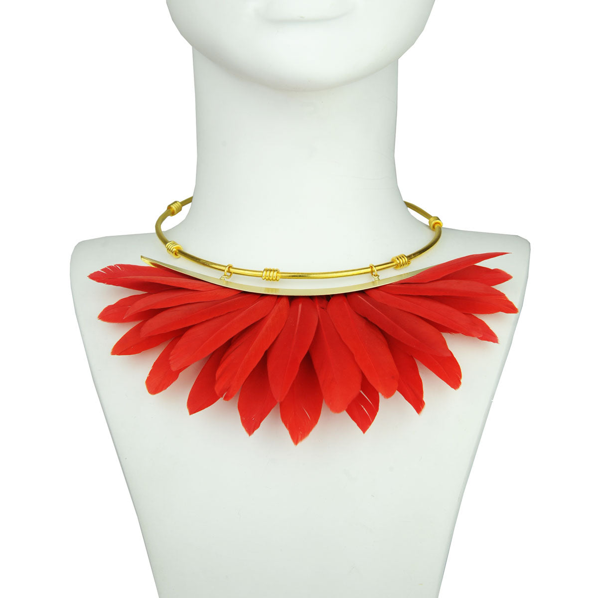 Artemis Red Feather Gold Plated Metal Collar Necklace – Katerina Psoma